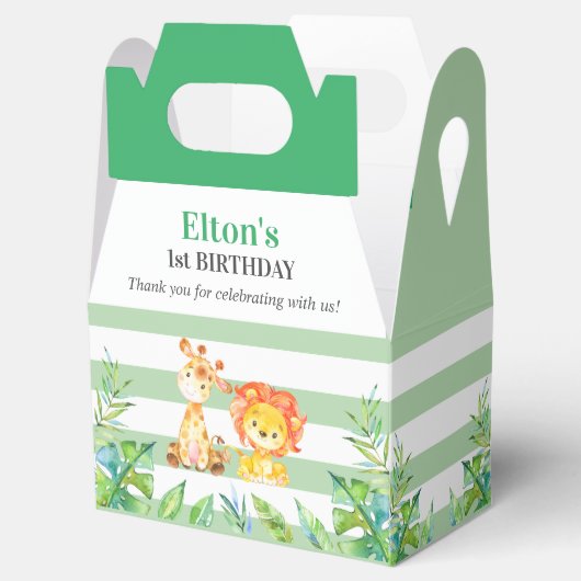 Wild Oerwoud Safari 1e Verjaardagsfeestje Groen Bedankdoosjes (Geopend)
