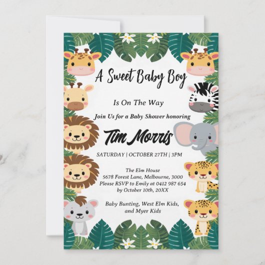 Wild Oerwoud Safari Baby Boy Shower Kaart (Voorkant)