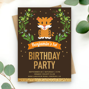 Wild Oerwoud Safari Cute Baby Tiger Birthday Party Kaart