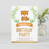Wild Oerwoud Safari Cute Baby Tiger Birthday Party Kaart (Staand voorkant)