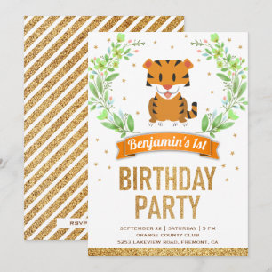 Wild Oerwoud Safari Cute Baby Tiger Birthday Party Kaart