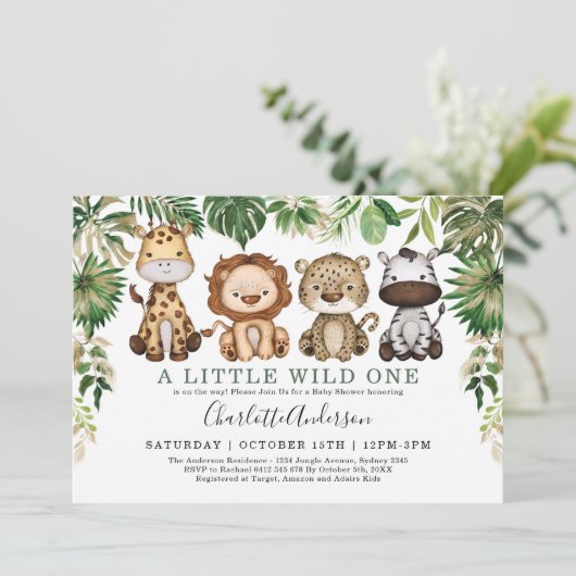 Wild Oerwoud Safari Dieren Groen Baby shower Kaart (Staand voorkant)