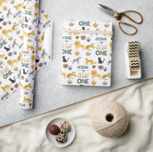 Wild One 1e Verjaardag Tropische Jungle Safari   Cadeaupapier