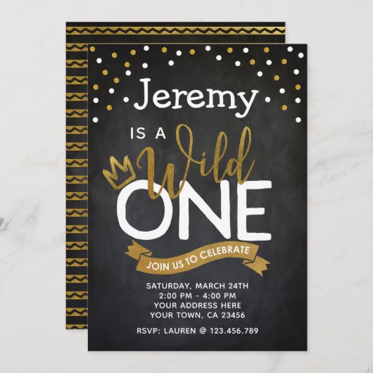 Wild One 1er Birthday Invitation Chalkboard (Devant / Derrière)