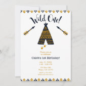 Wild One 1st Birthday Blue & Gold Tepee Party Kaart (Voorkant)