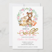 Wild One 1st Birthday Invitation Animaux des bois (Devant)