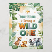 Wild One 1st Birthday Invitation Card -  (Devant / Derrière)