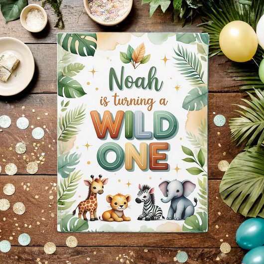 Wild One 1st Birthday Invitation Card - Noah