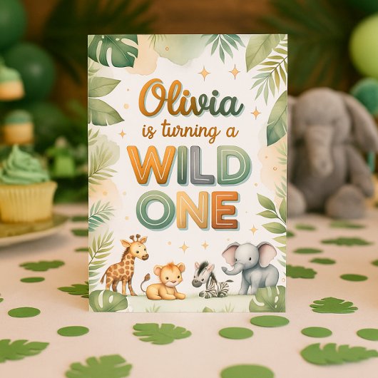 Wild One 1st Birthday Invitation Card - Olivia