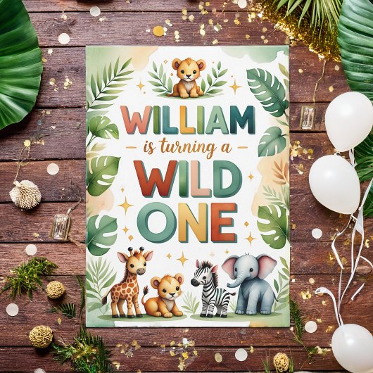 Wild One 1st Birthday Invitation Card - William