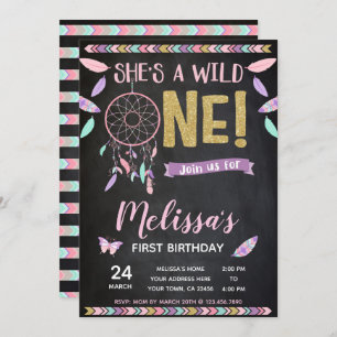 Wild One 1st Birthday Invitation, Chalkboard Kaart