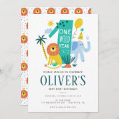 Wild One 1st Birthday OERWOUD Lion Safari Kaart (Voorkant / Achterkant)