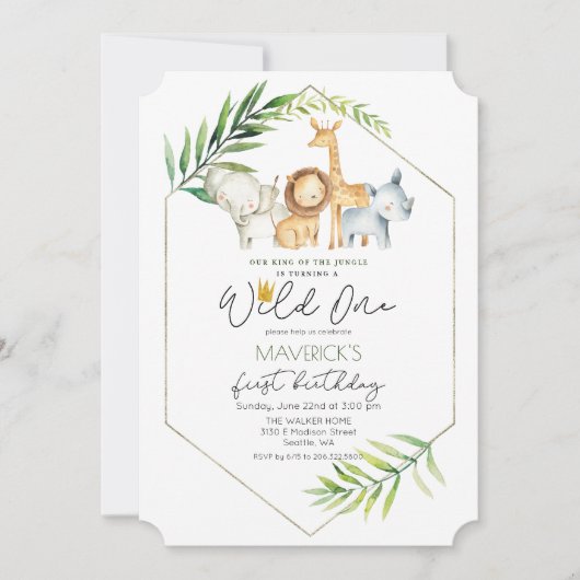 Wild One 1st Birthday Oerwoud Safari Uitnodiging (Voorkant)