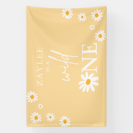 Wild One 1st Birthday Party Boho Daisy Welkom Spandoek (Verticaal)