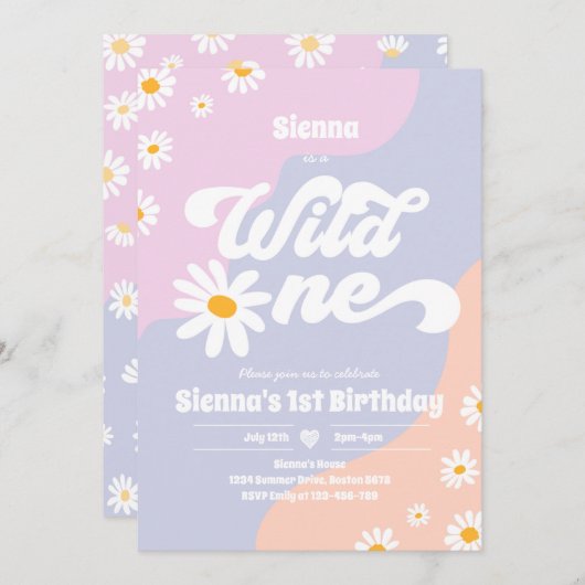Wild One 1st Birthday Party Boho Floral Daisy Kaart (Voorkant / Achterkant)