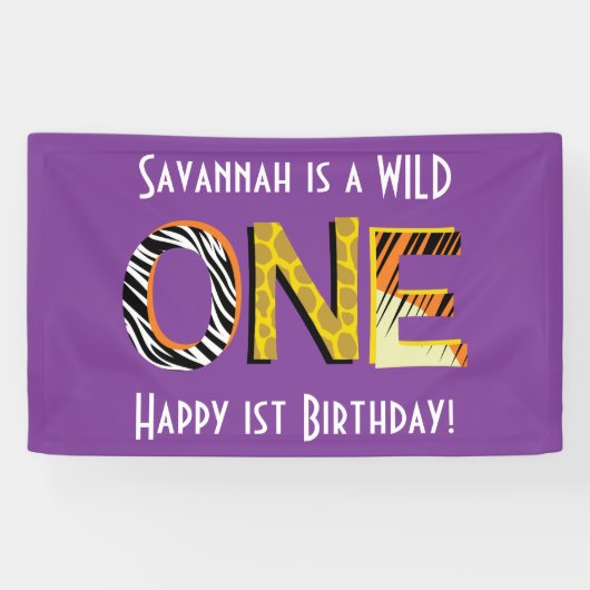 Wild One 1st Birthday Party Safari Spandoek (Horizontaal)