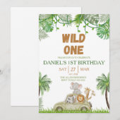 Wild One 1st Birthday Safari Jungle Invitation (Devant / Derrière)