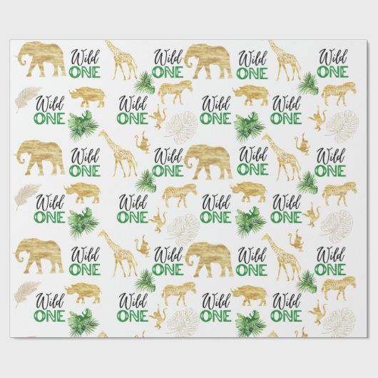 Wild One 1st Birthday Tropical Oerwoud Safari Cadeaupapier (Vlak)