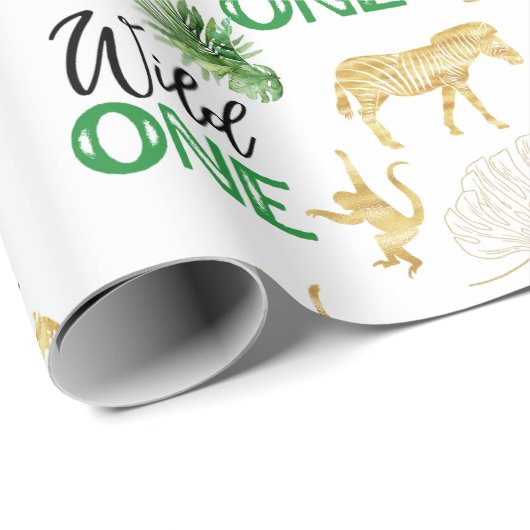 Wild One 1st Birthday Tropical Oerwoud Safari Cadeaupapier (Rol Hoek)