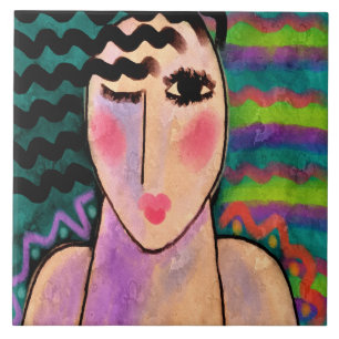 Wild One Abstract digitaal portret van een vrouw Tegeltje
