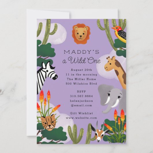 Wild One Afrikaanse Savanne Kinderverjaardagsfeest Kaart (Voorkant)