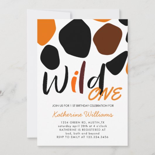Wild One Animal Pattern Birthday Party Invitation (Voorkant)