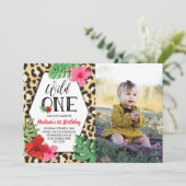 Wild One Animal Print Girls First Birthday Foto Kaart (Staand voorkant)