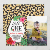 Wild One Animal Print Girls First Birthday Foto Kaart (Voorkant / Achterkant)