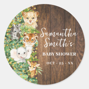Wild One Animal Rustic Safari Gold Baby shower Ronde Sticker