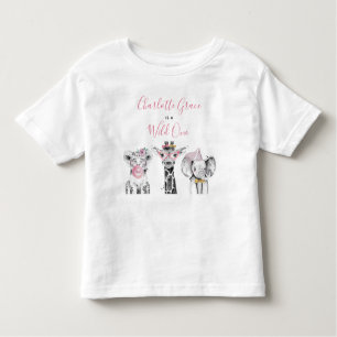 Wild One Animal Safari Zwart Wit Roze Verjaardag Kinder Shirts