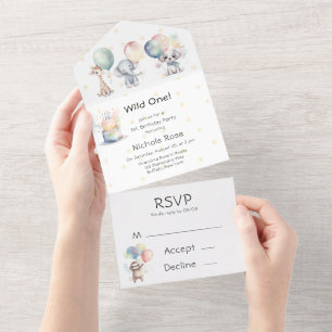 Wild One Animals 1st. verjaardagsfeestje All In One Uitnodiging