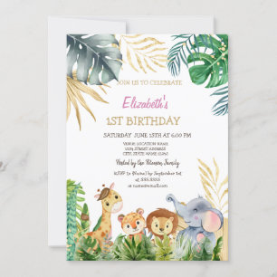 Wild One Animals Friends Tropical 1st Birthday Kaart