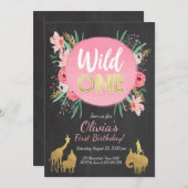 Wild One Animals Invitation Anniversaire Floral Go (Devant / Derrière)