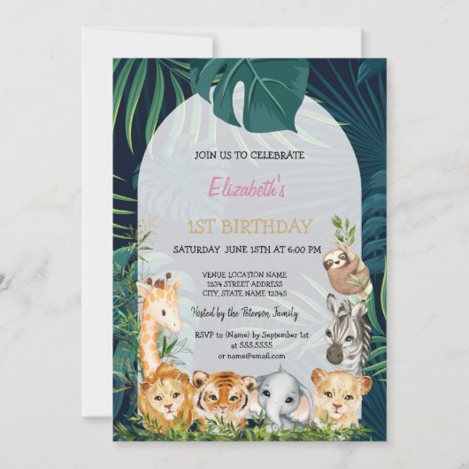 Wild One Animals Oerwoud Palm Leaves 1st Kaart (Voorkant)