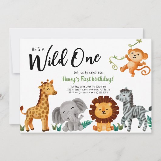 Wild One Animaux 1er Anniversaire Fête Invitation (Devant)