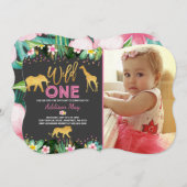 Wild One Anniversaire Invitation Jungle Animaux Pa (Devant / Derrière)