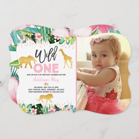 Wild One Anniversaire Invitation Jungle Animaux Pa (Devant / Derrière)