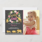 Wild One Anniversaire Invitation Jungle Animaux Pa (Devant)