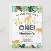 Wild One Anniversaire Invitation Jungle Animaux Pa (Devant)