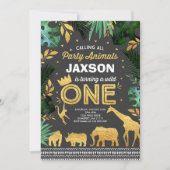 Wild One Anniversaire Invitation Jungle Animaux Pa (Devant)
