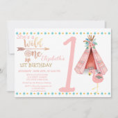 Wild One, Arrows, Flamingo Boho Birthday Invitatio Kaart (Voorkant)