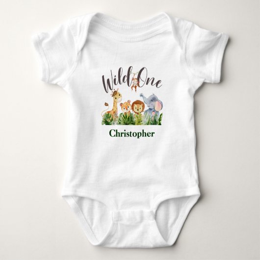 Wild One Baby Animals Babies 1e verjaardag Gift Romper (Voorkant)