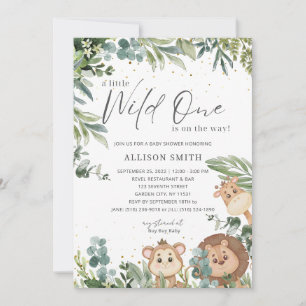 Wild One Baby Animals Baby shower Invitation Kaart