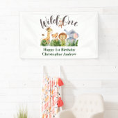 Wild One Baby Animals Oerwoud Safari 1ste verjaard Spandoek (Insitu)