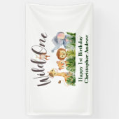 Wild One Baby Animals Oerwoud Safari 1ste verjaard Spandoek (Verticaal)