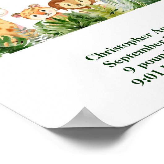 Wild One Baby Animals Oerwoud Safari Birth Stats Poster (Hoek)