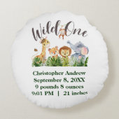 Wild One Baby Animals Oerwoud Safari Birth Stats Rond Kussen (Achterkant)