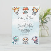 Wild One Baby Dier Astronauten 1e Verjaardag Kaart (Staand voorkant)