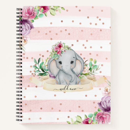 Wild One - Baby Elephant and Flowers Carnet (Devant)