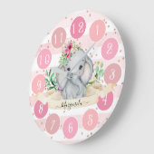 Wild One - Baby Elephant and Flowers Large Horloge (Angle)